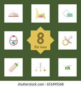 Flat Baby Set Of Mobile, Pinafore, Children Scales And Other Vector Objects. Also Includes Mobile, Weighing, Pinny Elements.