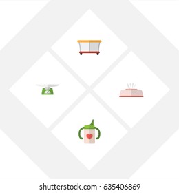 Flat Baby Set Of Tissue, Nursing Bottle, Playground And Other Vector Objects. Also Includes Bottle, Nursing, Napkin Elements.