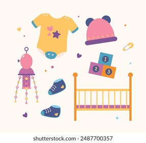 Flat baby stuff set collection illustration