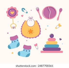 Flat baby stuff set collection illustration