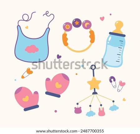 Flat baby stuff set collection illustration