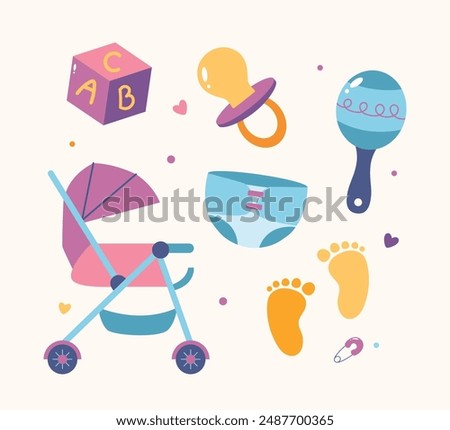 Flat baby stuff set collection illustration