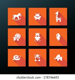 Flat baby toy icon set - vector illustration