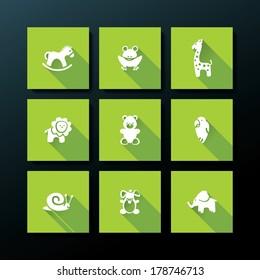Flat baby toy icon set - vector illustration