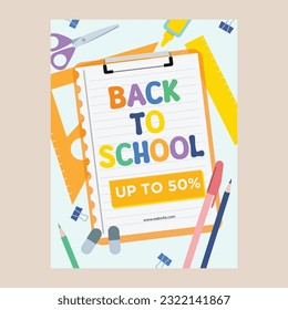 Flat back to school background with school supplies