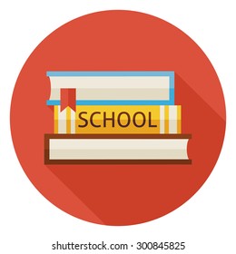 Flat Back to School Books with Bookmark Circle Icon with Long Shadow. Back to School and Education. Wisdom and Library Vector illustration. Reading Book with Bookmark Object. 