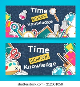 flat back to school horizontal banners concept. Vector illustration design