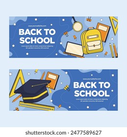 Flat back to school horizontal banners set template back to school banners set