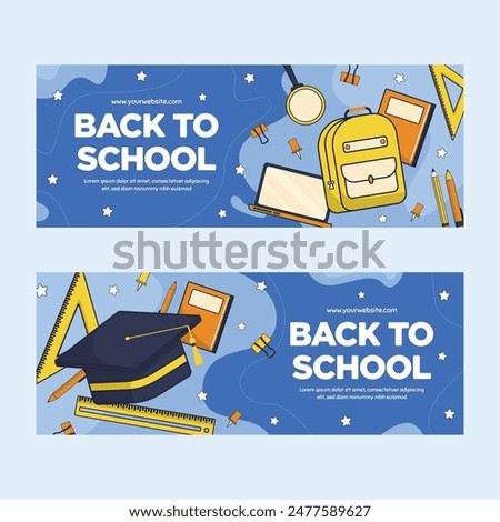 Flat back to school horizontal banners set template back to school banners set