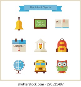 Flat Back to School and Science Objects Set. Flat Styled Vector Illustrations. Back to School. Science and Education Set. Collection of Objects isolated over white.