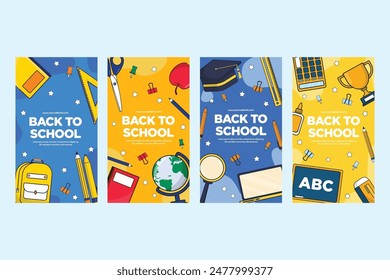 Flat back to school set stories vertical banners template collection