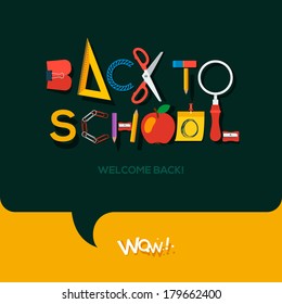 Flat Back to school sign, vector Eps10 image 