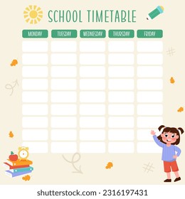 Flat back to school timetable with a child