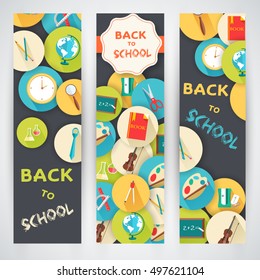 flat back to school vertical banners concept. Vector illustration design