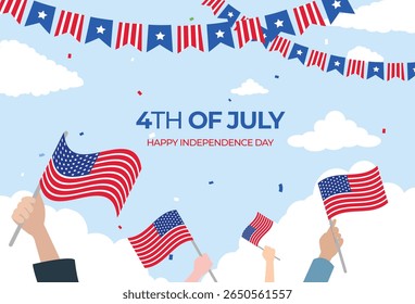 Flat background for american 4th of July holiday celebration
