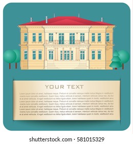 Flat background with architectural design elements in retro style