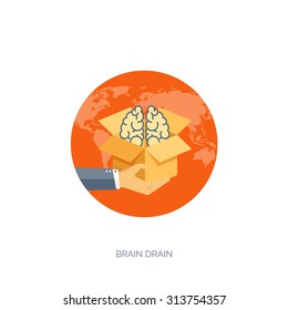 Flat background with  brains. Brainstorm, teamwork. Creative vision. Brain drain. Idea.