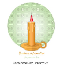 flat background with candle flashed money