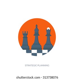 Flat background with chess. Business aims and strategy. Money making. Success and achievement. Financials.