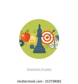 Flat background with chess. Business aims and strategy. Money making. Success and achievement. Financials.