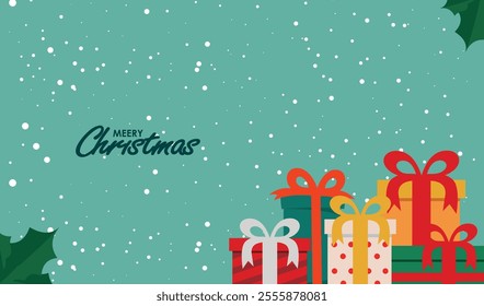 Flat background for christmas with gift boxes