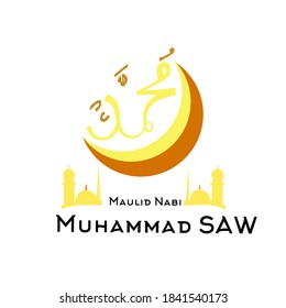 Flat background commemorating the birthday of the prophet Muhammad in Indonesia and around the world