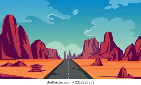 Flat background design of desert road 