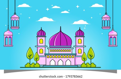 Flat background design with Islamic concept and mosque