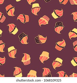 Flat background for design. Valentine':s day. Raster sketch. Hearts seamless pattern. Sketch heart elements on neutral, brown and white colors. Baby background with colorful hearts. Wrapping paper.