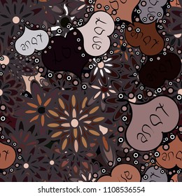 Flat background for design. Vector sketch. Baby background with colorful hearts. Valentine':s day. Sketch heart elements on brown, black and neutral colors. Wrapping paper. Hearts seamless pattern.