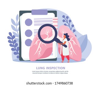 Flat Background With Doctor Doing Lung Inspection Vector Illustration