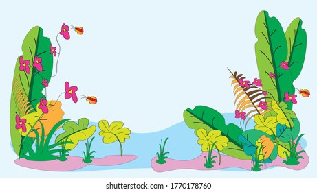 Flat background of flowers and leaves