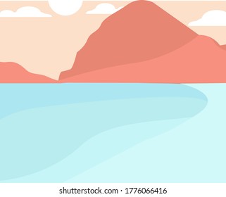 Flat Background forest Montain red sky 