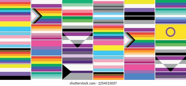 Flat background formed by the LGBT flags of different sexual orientations arranged in a random way