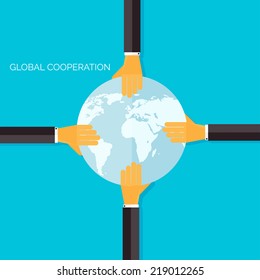 Flat background with hands.Global cooperation and partnership. Business idea and teamwork.