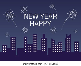 Flat Background Happy New Year Party Cityscape Vector Illustration Design.