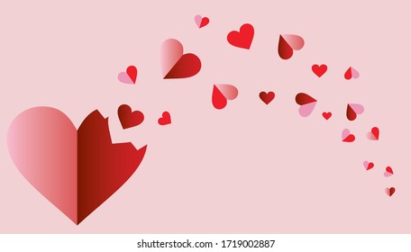 Flat background with heart. Love hearts for Valentines day,wedding .Vector illustration.
