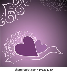 Flat background with hearts and ornaments