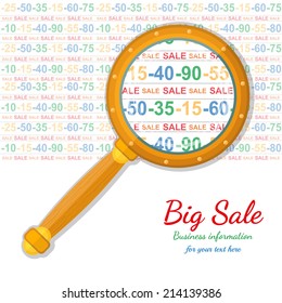 flat background with magnifier enlarges discounts
