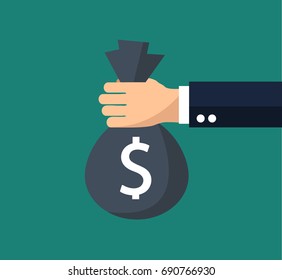 Flat background with money bag