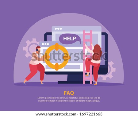 Flat background with monitor and operators supporting people online vector illustration