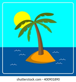 Flat background with palm tree on island. Eps 10