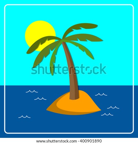 Flat background with palm tree on island. Eps 10