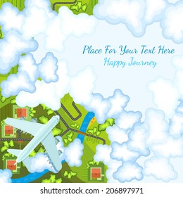 flat background with plane top view above countryside landscape