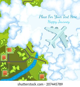 flat background with plane top view above countryside landscape