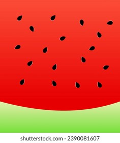 flat background of ripe red watermelon texture with seeds. Colorful summer tropical vector pattern.