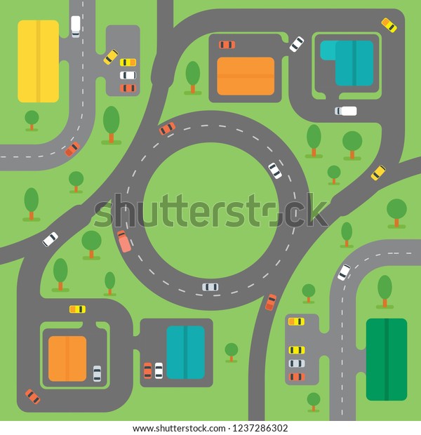 Flat Background Road Map Vehicles Trees Stock Vector (Royalty Free