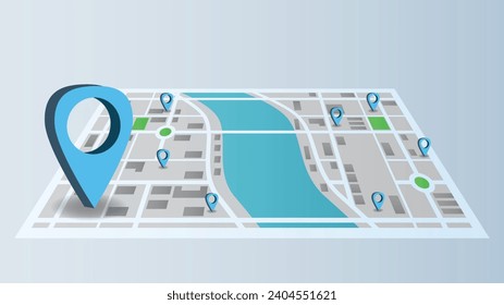 flat background of route navigation location city map with blue pin