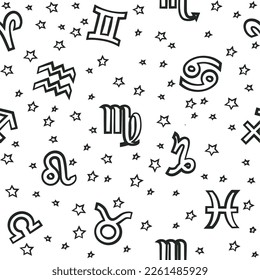 Flat background with signs of the zodiac. Astrology seamless pattern with zodiac signs
