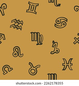 Flat background with signs of the zodiac. Astrology seamless pattern with zodiac signs